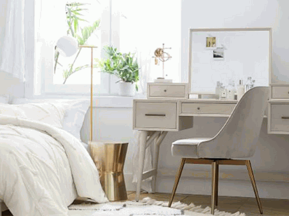 Placing a chair and table in front of a vanity in your bedroom